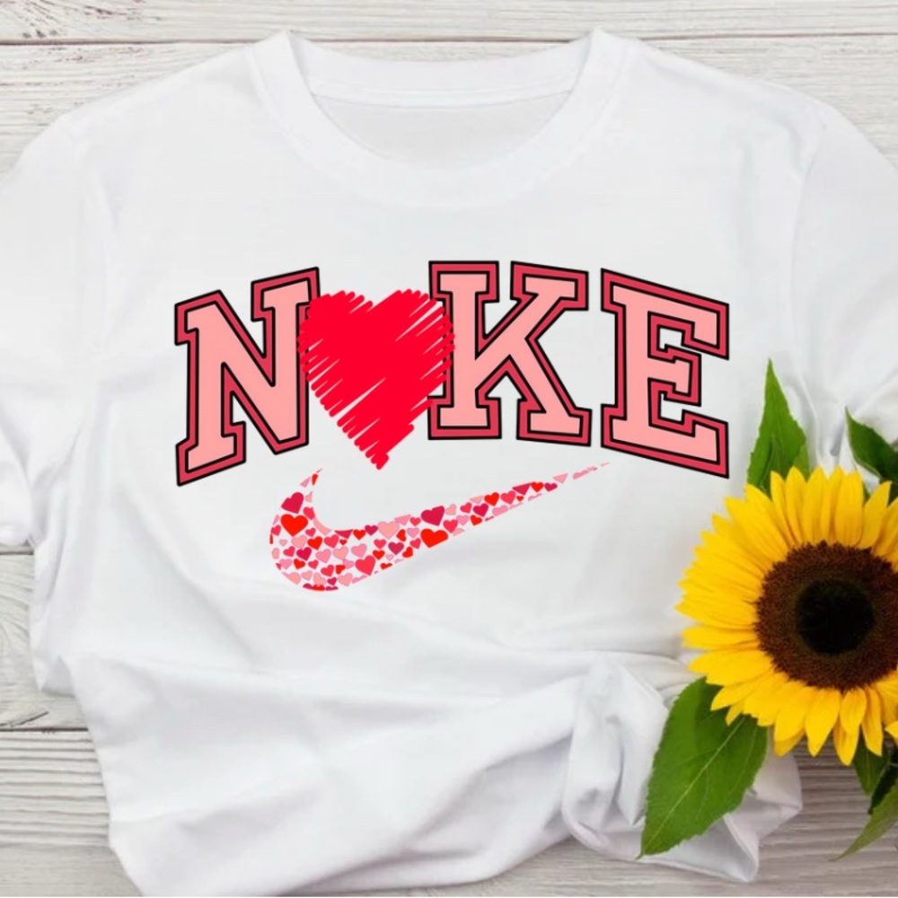 Nike White T-Shirt with Red Heart Design